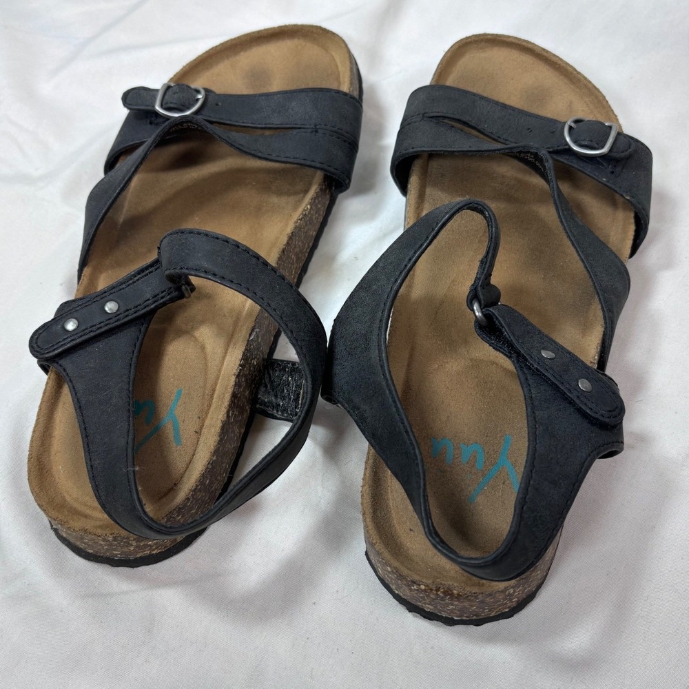 Yuu Peyton Sandals Women 6.5M Black Strappy Cork Footbed Comfort Jesus Shoes‎